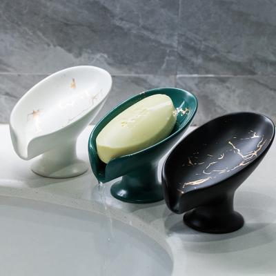 China Modern Ceramic Drain Soap Holder Leaf Shape Soap Dish Box Shower Sponge Storage Rack Dish Kitchen Bathroom Supplies for sale