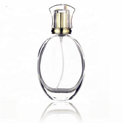 China Mist Body Perfume Pump Spray Bottle 50ml Gold Cosmetic Fancy Glass Clear Lid for sale