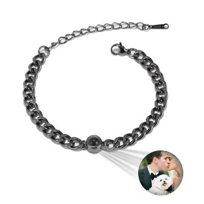 China Romantic Couples Stainless Steel Bracelets Chain Personalized Custom Photo 100 Languages ​​Image Projection Bracelet I Love You for sale