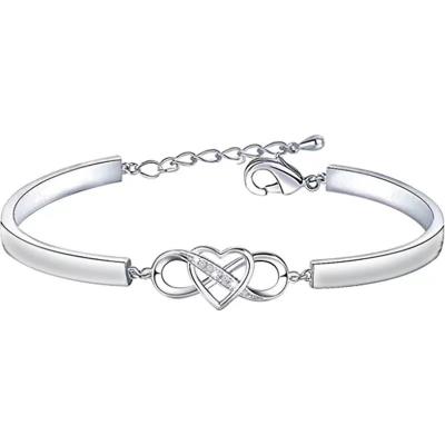 China New Fashion Women's Romantic Heart Bracelet Chain Jewelry Bangle Silver Heart Charms Bracelet For Girls for sale