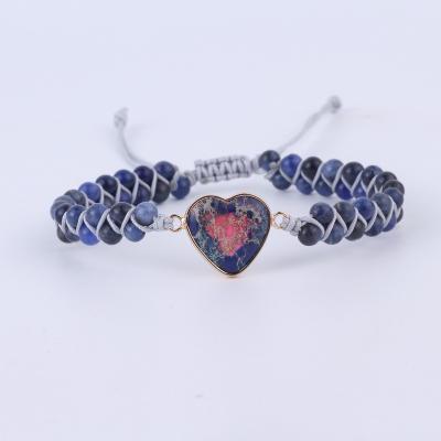 China New Customized FASHIONABLE Handmade Handmade Vintage Charm Bohemian Heart Shaped Natural Stone Bracelet Men Adjustable Women Beaded Wrap Bracelets for sale