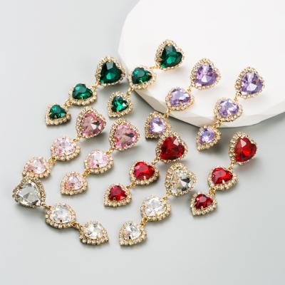 China 2023 TRENDY new multi color rhinestone heart dangle earrings women wedding accessories shape heart earrings for sale