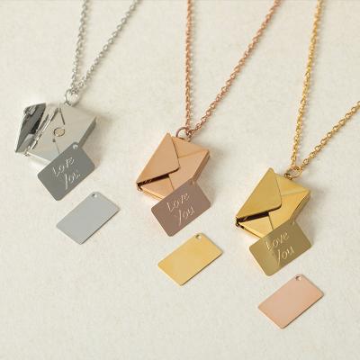 China New Stainless Steel Vintage Love Envelope Pendant Necklace Creative Drawer Photo Envelope Cut Out Text Necklaces Mother's Day Valentines for sale