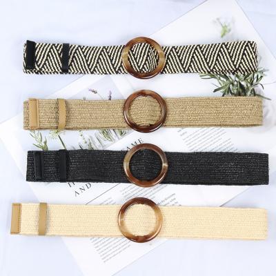 China PP Grass Bohemian Style High Quality Casual PP Grass Women Belt Elastic Waistbands For Dress for sale