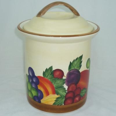 China Sustainable Wholesale Stoneware Tall Shape Nice Design Customize Ceramic Cookie Jar With Air Tight Lid for sale