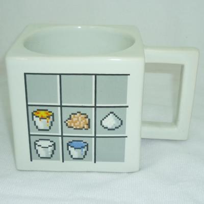 China Romantic Unique Customized Viable Customize Logo White 320ML Ceramic Coffee Mugs With Square Handle for sale