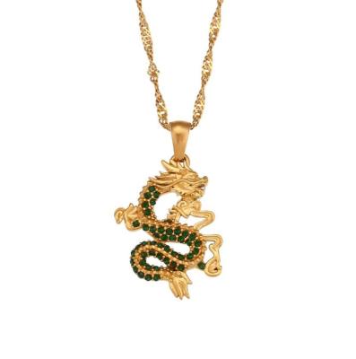 China TRENDY High Quality Vintage 18K Gold Plated Chinese Dragon Micro Pave Zircon Pendant Necklace 316L Stainless Steel Necklace 2023 for sale