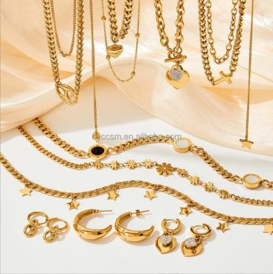 China TRENDY Accessories Factory Stainless Steel Necklace Love Pendant Earrings Stainless Steel Bracelet Jewelry Sets Summer Jewelry Fine for sale