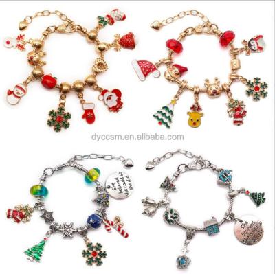 China ALLOY Hot Selling Christmas Children's Bracelet Creative Handmade Large Hole Beaded Gold Beaded Bracelet Gift Box for sale