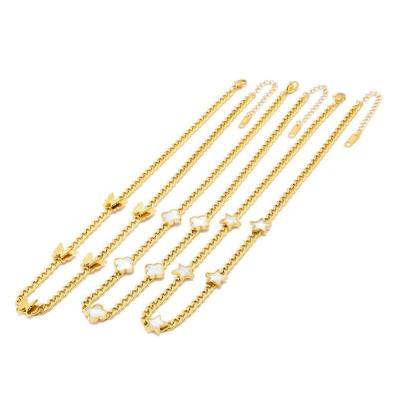 China TRENDY Punk Pvd 18k Gold Plated Stainless Steel Link Chain Star Necklace Titanium Steel Shells Flower Pendant Necklace For Party for sale