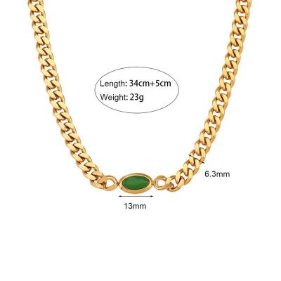 China TRENDY Tarnish Free 18K Gold Plated Cuban Chain Choker Necklace Stainless Steel Gemstone Charm Necklace For Women 2023 Fashion Jewelry for sale