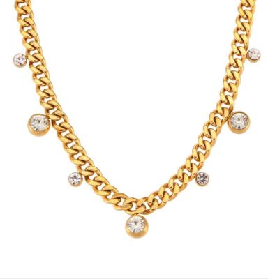 China TRENDY Chunky Cuban Chain Zircon Charm Chain Necklace Stainless Steel Gold Plated Choker Necklace Fashion Jewelry For Women for sale