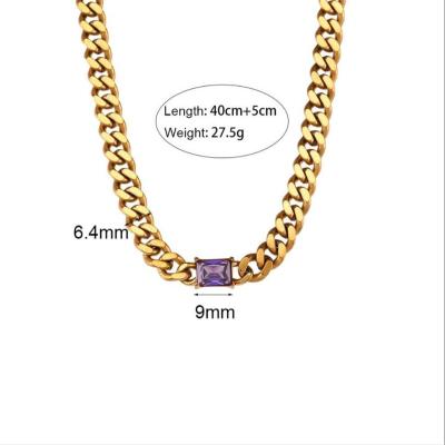 China TRENDY Chunky 18K Gold Plated Stainless Steel Cuban Chain Necklace Colorful Square Zircon Necklace Fashion Jewelry 2023 for sale