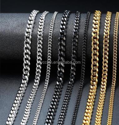 China TRENDY Hot Sale Cuban Link Chain Chokers Punk Stainless Steel Necklace For Men Women Vintage Black Gold Chain 3.5mm 5mm 7mm 9mm for sale