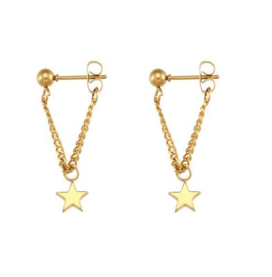 China Stainless steel Anti-Allergic Stainless Steel Gold Plated Star Chain Earrings Piercings Stainless Steel Jewelry Long Drop Earrings for sale