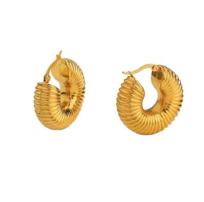 China Stainless steel Fashion Earrings Trend Hollow Out Chunky Hoop Earring 18K Gold Plated Stainless Steel Jewelry Water Proof Gold Hoop Earrings for sale