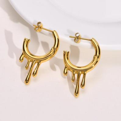 China Stainless steel Wholesale Custom Stainless Steel Jewelry 18K Gold Plated Water Drop Two Tone Hoop Earrings For Women for sale