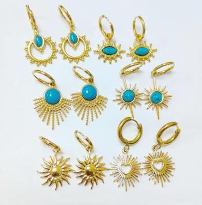 China Vintage Trendy sun earrings Turquoise stainless steel earrings gold earring buckle simple everyday everything Vintage Fine Jewelry for sale