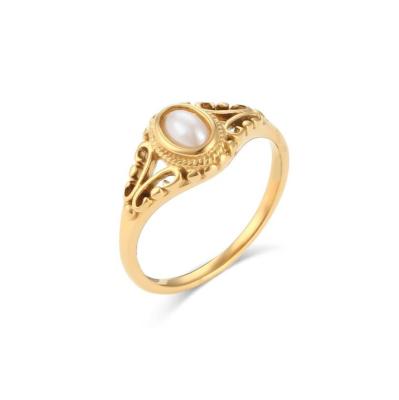 China Freshwater Pearl Ring Unique Gold Ring With Freshwater Pearla Daily Jewelry Floral Pattern Pearls Ring Women Geometric for sale