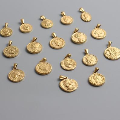 China Stainless steel Pendant Titanium Steel Accessories Ancient Roman Coin Pendant Plated 18K Gold Color Necklace Factory Wholesale Punk Jewelry for sale