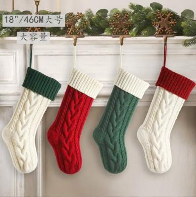 China TRENDY Knitted Christmas Stocking Gift Bag Decorative Stocking Christmas Sock Pendant Color Plus Twist 46 Large Capacity 18'' for sale