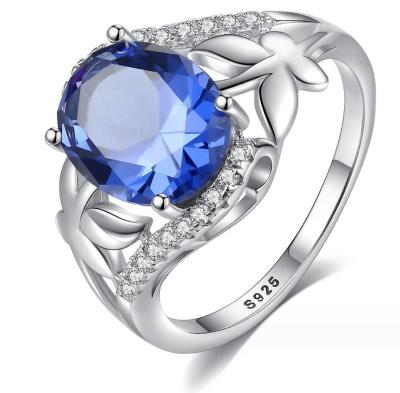 China Romantic Brand Luxury Design blue Big Gemstone Rings for Girls Fashion Jewelry Wedding 925 Sterling Silver Rings for women for sale