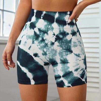 China New QUICK DRY tie dye yoga shorts women sports shorts fitness butt crack! crack! high waisted shorts for sale