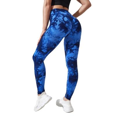 China Women's Workable Waist Tie Tie Dye Seamless Control Fitness Tummy Pants Seamless Yoga Gaiters for sale