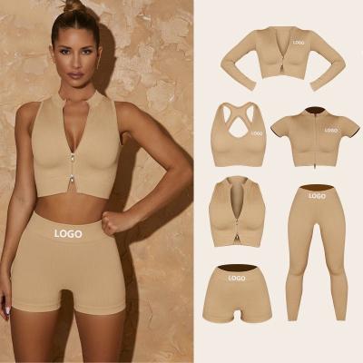 China Hot Selling Women Reversible Yoga Set 6 Piece Yoga Set Seamless Fitness Workout Gym Clothing Natural Activewear Suit for sale