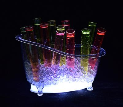 China Customized Rechargeable Logo Stocked Led Bathtub Shape Whiskey Cup Holder Display for sale