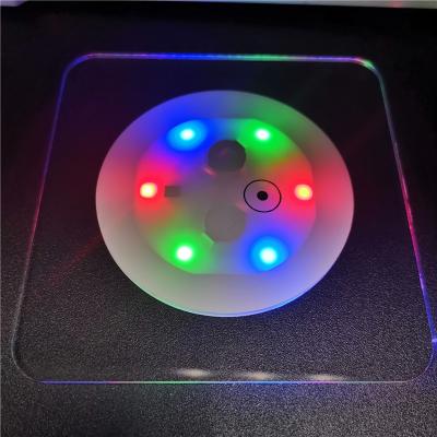 China Nightclub Viable Square Luminous LED Light Up Coasters Gift Colorful Waterproof Flashing Led Cup Coaster for sale