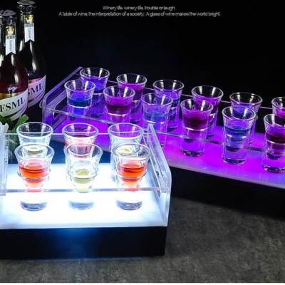 China Custom Acrylic Candle Holder Colorful Refillable Acrylic Lit 12 Glasses Serving Stand LED VIP Stand Display Shot Glass Serving Tray for sale