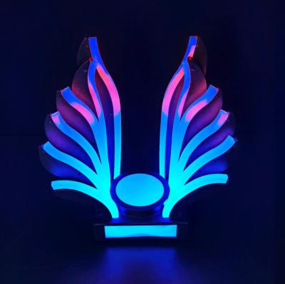 China Customized Logo Champagne LED Bottle Display Wine Holder Glorifier Custom Acrylic Candle Holder Peacock RGB Light New Design for sale