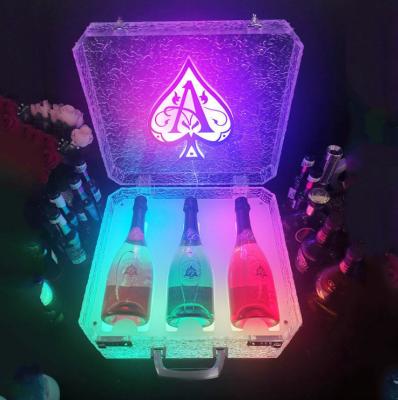 China Custom Acrylic Candle Holder High Grade Customized Ace Acrylic Box Glorifier Carry Case Wine Bottle Holder Case LED 3 VIP Collection Excavator for sale