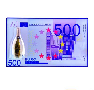 China Hot Sale 500 Euro Dollar Bill Custom Acrylic Candle Holder Acrylic Bar Led Presenter Bottle VIP Champagne Bottle Glorifier for sale