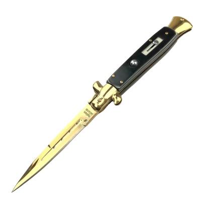 China Micarta Handle Non-variable Blade Knives Mafia Gold Plated Camping Folding Tactical Pocket Knife for sale