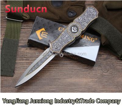 China Hunting Knife Gyro 440 Stainless Steel 3D Pattern Handle Folding Blade Pocket Tactics Aluminum Steel Knife for sale