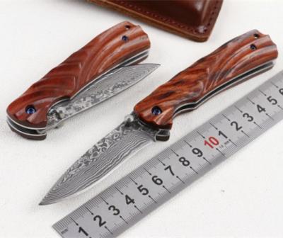 China Damascus Steel Blade Natural Old Tree Handle Damascus Finishing Damascus Folding Blade Knife Wooden Pocket Knife for sale