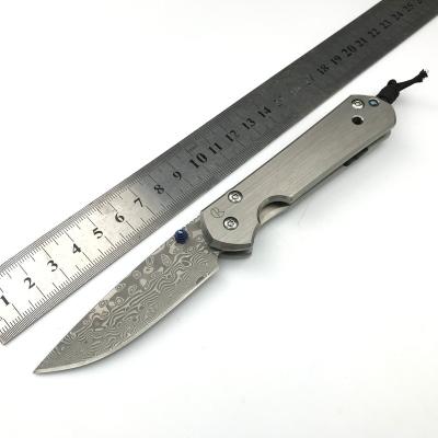 China Damascus Titanium Handle Pocket Non-variable Steel Slim Folding Knife for sale