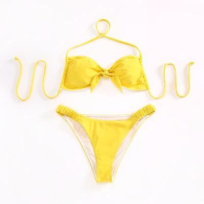 China Breathable Women Halter Bikini Set, O Ring Tie Side Triangle Swimsuit Thong Cheeky Bikini Swimwear for sale