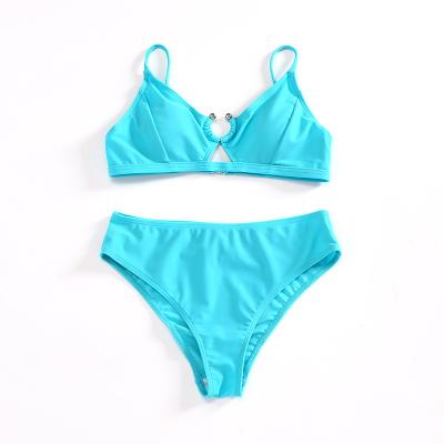 China Breathable Two Piece Bow Halter Bikini Set Tie Wrap Women's Low Waisted Swimsuit Back for sale