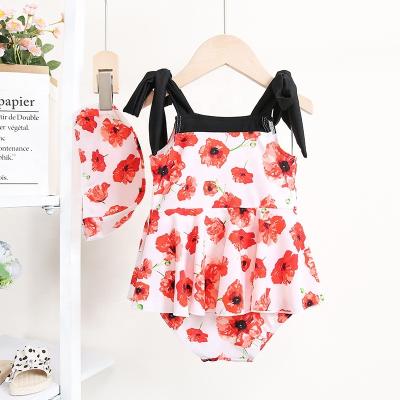 China Wholesale Red Flower Pattern Girls Product Swimwear Girls Sun Protection Eco-friendly Swimsuit for sale