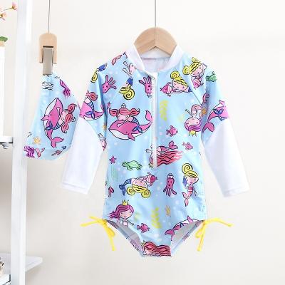 China Eco-friendly Cartoon Mermaid Print Long Sleeve One Piece Swimsuit Girls' One Piece Swimsuit for sale