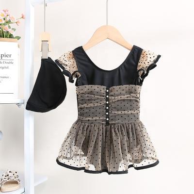 China Breathable Fashionable Overall Black Design With Polka Dot Mesh One Piece Swimsuit for sale