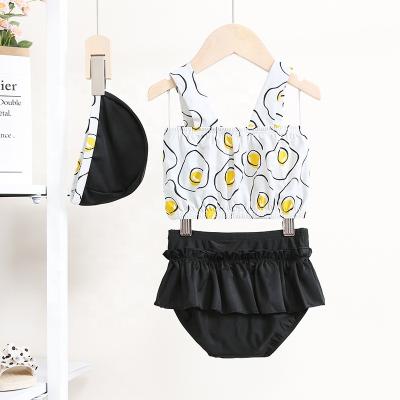 China Cartoon Egg Print Eco-Friendly Clothes With Skirt Black Girls Swimsuit Children's Swimwear Swimwear Set for sale