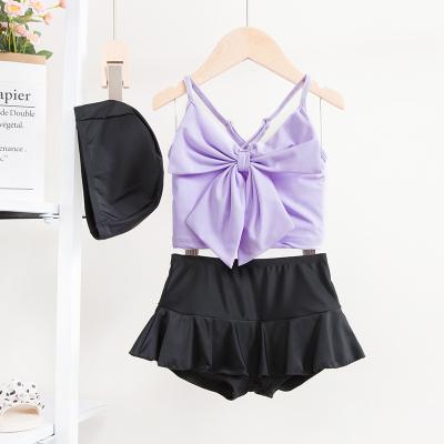 China Eco-Friendly Customized Split Swimsuit Set With Skirt Top And Black Girls' Purple Split Swimsuit Set for sale