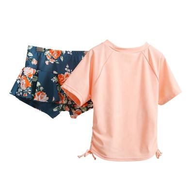 China Eco-Friendly Pink Top And Skirt Split Printed Swimsuit Set Big Kids' Split Swimsuit Set for sale