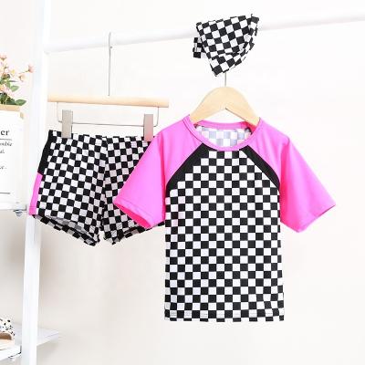 China 2022 New Breathable Plaid Black And White Girls Split Swimsuit Girls Swimwear Set for sale