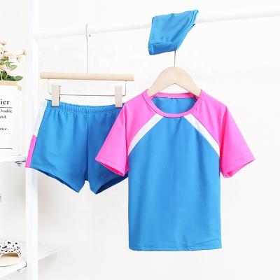 China Factory direct sale breathable rose bentgrass white with blue swimming trunks girls split swimwear suit girls swimwear for sale