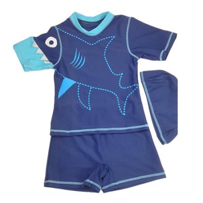 China Breathable New Design Royal Blue Line Fish Flower Slit Swimsuit Printed Children Swimwear for sale